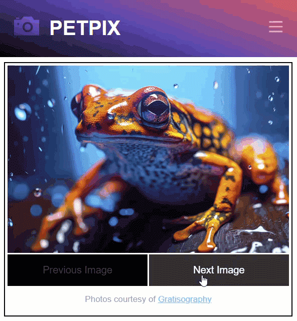Example of an image gallery with sliding animation